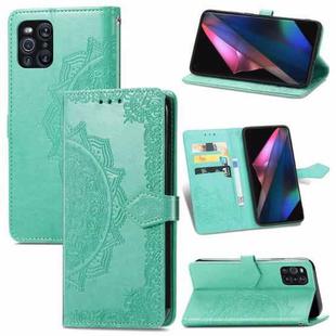 Halfway Mandala Embossing Pattern Horizontal Flip Leather Case with Holder & Card Slots & Wallet & Lanyard For OPPO Find X3 Pro(Green)