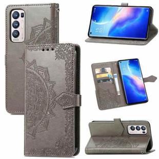 Halfway Mandala Embossing Pattern Horizontal Flip Leather Case with Holder & Card Slots & Wallet & Lanyard For OPPO Reno5 Pro+(Grey)