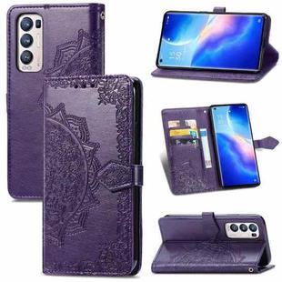 Halfway Mandala Embossing Pattern Horizontal Flip Leather Case with Holder & Card Slots & Wallet & Lanyard For OPPO Reno5 Pro+(Purple)