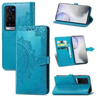 Halfway Mandala Embossing Pattern Horizontal Flip Leather Case with Holder & Card Slots & Wallet & Lanyard For vivo X60 Pro+(Blue)