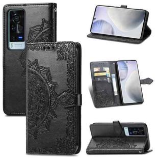 Halfway Mandala Embossing Pattern Horizontal Flip Leather Case with Holder & Card Slots & Wallet & Lanyard For vivo X60 Pro(Black)