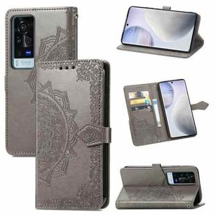 Halfway Mandala Embossing Pattern Horizontal Flip Leather Case with Holder & Card Slots & Wallet & Lanyard For vivo X60 Pro(Grey)