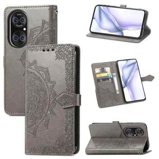 Halfway Mandala Embossing Pattern Horizontal Flip Leather Case with Holder & Card Slots & Wallet & Lanyard For Huawei  P50 Pro(Grey)