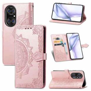 Halfway Mandala Embossing Pattern Horizontal Flip Leather Case with Holder & Card Slots & Wallet & Lanyard For Huawei  P50 Pro(Rose Gold)