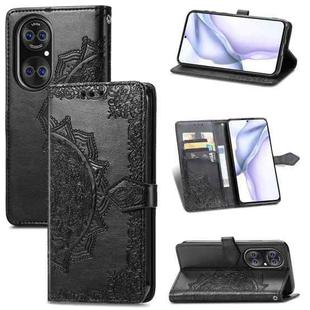 Halfway Mandala Embossing Pattern Horizontal Flip Leather Case with Holder & Card Slots & Wallet & Lanyard For Huawei  P50(Black)