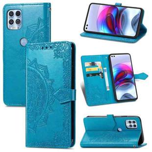 Halfway Mandala Embossing Pattern Horizontal Flip Leather Case with Holder & Card Slots & Wallet & Lanyard For Motorola Edge S(Blue)