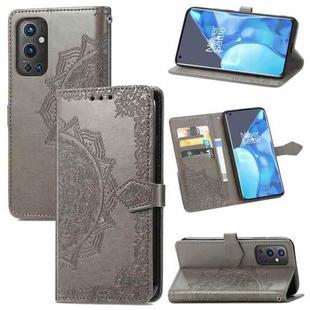 Halfway Mandala Embossing Pattern Horizontal Flip Leather Case with Holder & Card Slots & Wallet & Lanyard For OnePlus 9 Pro(Grey)