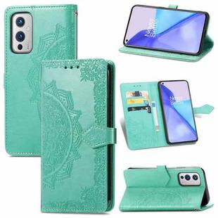 Halfway Mandala Embossing Pattern Horizontal Flip Leather Case with Holder & Card Slots & Wallet & Lanyard For OnePlus 9(Green)