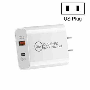 Dual Fast Charging 20W PD3.0+QC 3.0 Interface Travel Charger for iPhone, Huawei, Samsung, Xiaomi US Plug