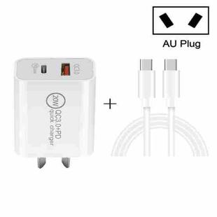 TCS-20WACA 20W PD Type-C + QC 3.0 USB Interface Fast Charging Travel Charger with USB-C / Type-C to Type-C Fast Charge Data Cable AU Plug