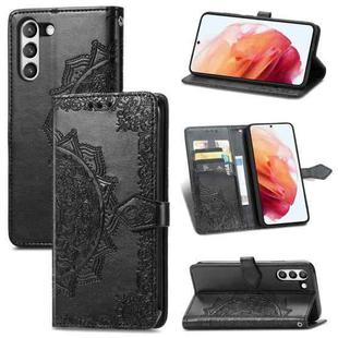 For Samsung Galaxy S21 FE Halfway Mandala Embossing Pattern Horizontal Flip Leather Case with Holder & Card Slots & Wallet & Lanyard(Black)