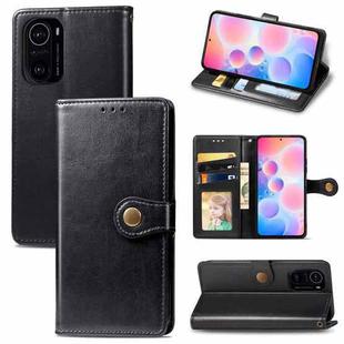 For Xiaomi Redmi K40 / K40 Pro / K40 Pro+ Solid Color Leather Buckle Phone Case with Lanyard & Photo Frame & Card Slot & Wallet & Stand Function(Black)