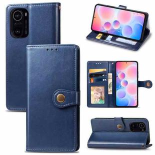 For Xiaomi Redmi K40 / K40 Pro / K40 Pro+ Solid Color Leather Buckle Phone Case with Lanyard & Photo Frame & Card Slot & Wallet & Stand Function(Blue)