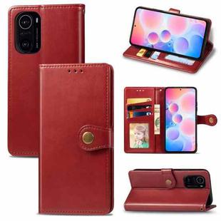 For Xiaomi Redmi K40 / K40 Pro / K40 Pro+ Solid Color Leather Buckle Phone Case with Lanyard & Photo Frame & Card Slot & Wallet & Stand Function(Red)