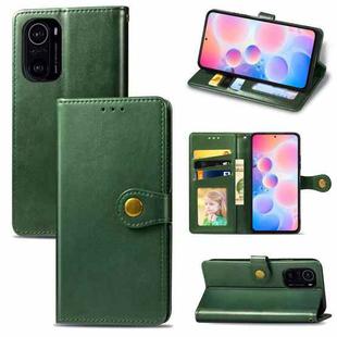 For Xiaomi Redmi K40 / K40 Pro / K40 Pro+ Solid Color Leather Buckle Phone Case with Lanyard & Photo Frame & Card Slot & Wallet & Stand Function(Green)