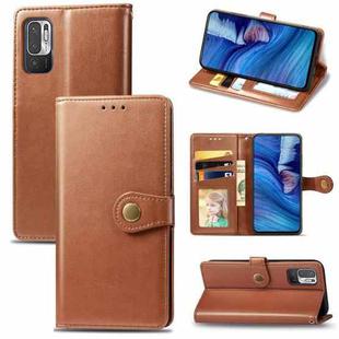 For Xiaomi Redmi Note 10 5G Solid Color Leather Buckle Phone Case with Lanyard & Photo Frame & Card Slot & Wallet & Stand Function(Brown)