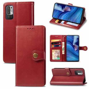 For Xiaomi Redmi Note 10 5G Solid Color Leather Buckle Phone Case with Lanyard & Photo Frame & Card Slot & Wallet & Stand Function(Red)