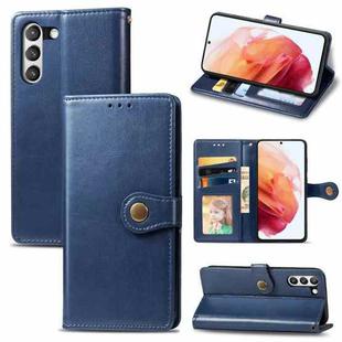 For Samsung Galaxy S21 FE Solid Color Leather Buckle Phone Case with Lanyard & Photo Frame & Card Slot & Wallet & Stand Function(Blue)