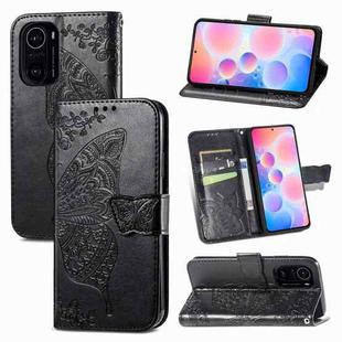 For Xiaomi Redmi K40 /K40 Pro /K40 Pro+ Butterfly Love Flowers Embossed Horizontal Flip Leather Case with Holder & Card Slots & Wallet & Lanyard(Black)