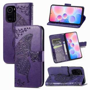 For Xiaomi Redmi K40 /K40 Pro /K40 Pro+ Butterfly Love Flowers Embossed Horizontal Flip Leather Case with Holder & Card Slots & Wallet & Lanyard(Dark Purple)