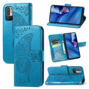 For Xiaomi Redmi Note10 5G Butterfly Love Flowers Embossed Horizontal Flip Leather Case with Holder & Card Slots & Wallet & Lanyard(Blue)