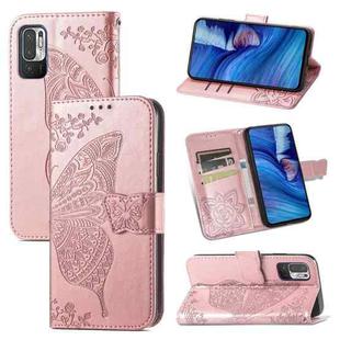 For Xiaomi Redmi Note10 5G Butterfly Love Flowers Embossed Horizontal Flip Leather Case with Holder & Card Slots & Wallet & Lanyard(Rose Gold)