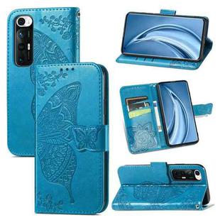 For Xiaomi Mi 10S Butterfly Love Flowers Embossed Horizontal Flip Leather Case with Holder & Card Slots & Wallet & Lanyard(Blue)