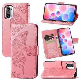 For Xiaomi Redmi Note 10 Pro Butterfly Love Flowers Embossed Horizontal Flip Leather Case with Holder & Card Slots & Wallet & Lanyard(Pink)