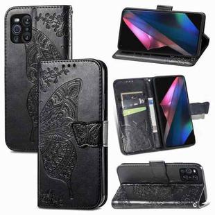 For OPPO Find X3 Pro Butterfly Love Flowers Embossed Horizontal Flip Leather Case with Holder & Card Slots & Wallet & Lanyard(Black)