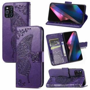 For OPPO Find X3 Pro Butterfly Love Flowers Embossed Horizontal Flip Leather Case with Holder & Card Slots & Wallet & Lanyard(Dark Purple)