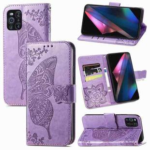 For OPPO Find X3 Pro Butterfly Love Flowers Embossed Horizontal Flip Leather Case with Holder & Card Slots & Wallet & Lanyard(Light Purple)