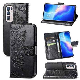 For OPPO Reno5 Pro+ Butterfly Love Flowers Embossed Horizontal Flip Leather Case with Holder & Card Slots & Wallet & Lanyard(Black)