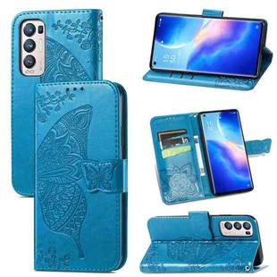 For OPPO Reno5 Pro+ Butterfly Love Flowers Embossed Horizontal Flip Leather Case with Holder & Card Slots & Wallet & Lanyard(Blue)