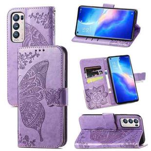 For OPPO Reno5 Pro+ Butterfly Love Flowers Embossed Horizontal Flip Leather Case with Holder & Card Slots & Wallet & Lanyard(Light Purple)