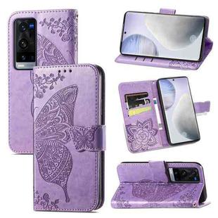 For vivo X60 Pro+ Butterfly Love Flowers Embossed Horizontal Flip Leather Case with Holder & Card Slots & Wallet & Lanyard(Light Purple)