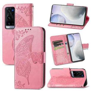 For vivo X60 Pro+ Butterfly Love Flowers Embossed Horizontal Flip Leather Case with Holder & Card Slots & Wallet & Lanyard(Pink)