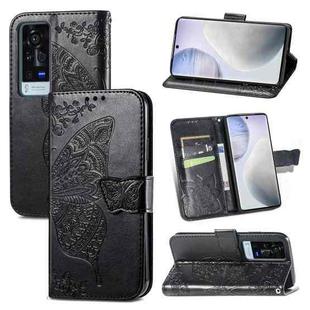 For vivo X60 Pro Butterfly Love Flowers Embossed Horizontal Flip Leather Case with Holder & Card Slots & Wallet & Lanyard(Black)