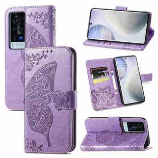 For vivo X60 Pro Butterfly Love Flowers Embossed Horizontal Flip Leather Case with Holder & Card Slots & Wallet & Lanyard(Light Purple)