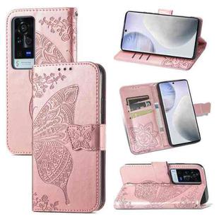 For vivo X60 Pro Butterfly Love Flowers Embossed Horizontal Flip Leather Case with Holder & Card Slots & Wallet & Lanyard(Rose Gold)