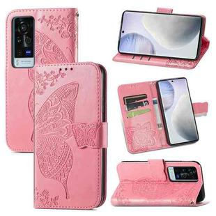 For vivo X60 Pro Butterfly Love Flowers Embossed Horizontal Flip Leather Case with Holder & Card Slots & Wallet & Lanyard(Pink)