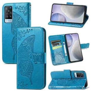 For vivo X60 Butterfly Love Flowers Embossed Horizontal Flip Leather Case with Holder & Card Slots & Wallet & Lanyard(Blue)