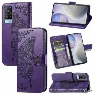 For vivo X60 Butterfly Love Flowers Embossed Horizontal Flip Leather Case with Holder & Card Slots & Wallet & Lanyard(Dark Purple)