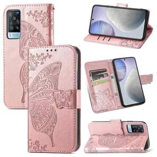 For vivo X60 Butterfly Love Flowers Embossed Horizontal Flip Leather Case with Holder & Card Slots & Wallet & Lanyard(Rose Gold)