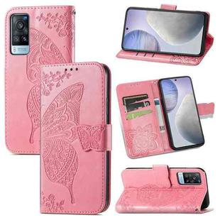 For vivo X60 Butterfly Love Flowers Embossed Horizontal Flip Leather Case with Holder & Card Slots & Wallet & Lanyard(Pink)