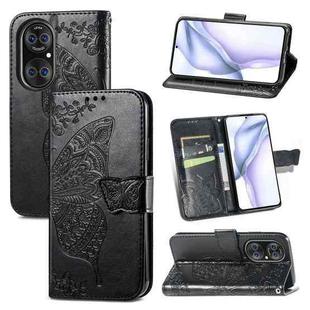 For Huawei  P50 Pro Butterfly Love Flowers Embossed Horizontal Flip Leather Case with Holder & Card Slots & Wallet & Lanyard(Black)