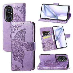 For Huawei  P50 Butterfly Love Flowers Embossed Horizontal Flip Leather Case with Holder & Card Slots & Wallet & Lanyard(Light Purple)