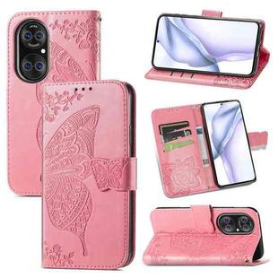 For Huawei  P50 Butterfly Love Flowers Embossed Horizontal Flip Leather Case with Holder & Card Slots & Wallet & Lanyard(Pink)