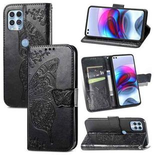 For Motorola Edge S Butterfly Love Flowers Embossed Horizontal Flip Leather Case with Holder & Card Slots & Wallet & Lanyard(Black)