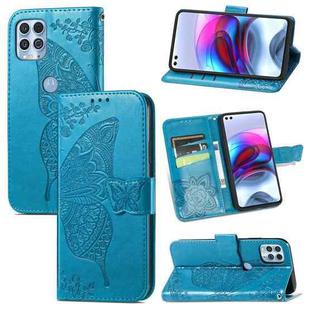 For Motorola Edge S Butterfly Love Flowers Embossed Horizontal Flip Leather Case with Holder & Card Slots & Wallet & Lanyard(Blue)