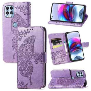 For Motorola Edge S Butterfly Love Flowers Embossed Horizontal Flip Leather Case with Holder & Card Slots & Wallet & Lanyard(Light Purple)